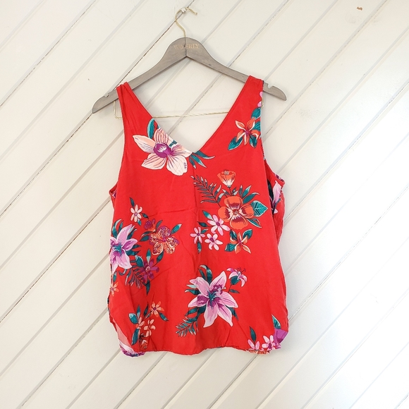 ❗gone❗Old Navy Tropical Hibiscus Flower Print Tank Red - Picture 6 of 7
